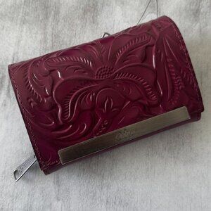 Patricia Nash Wallet Cametti Leather Tooled RFID trifold Magenta Purple